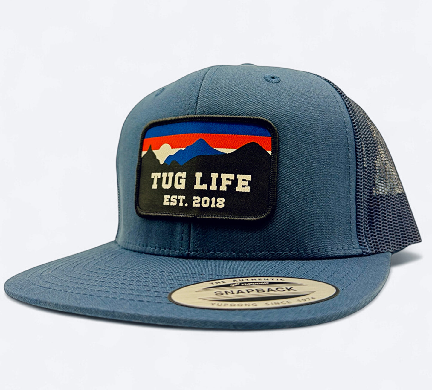 Navy blue trucker flat bill