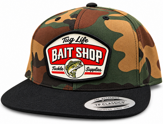 Tug Life bait shop camo flat bill